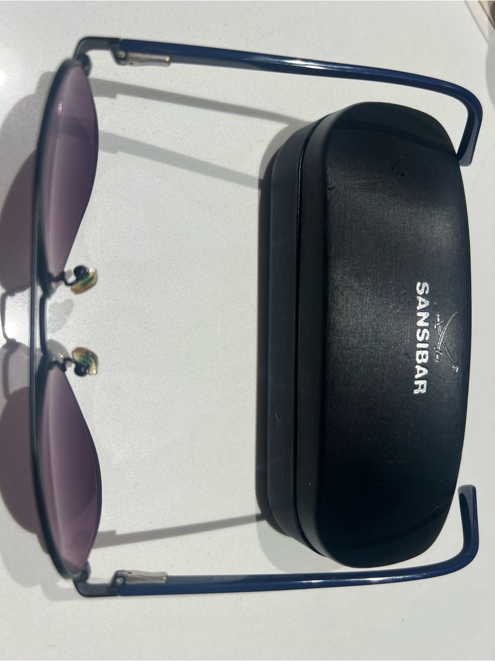 Men's Blue Frame Sunglasses with Purple Lenses